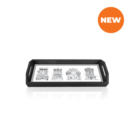 Black Oblong Lacquer Tray - B&W Shophouses