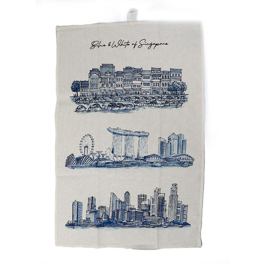 Linen Tea Towel | Blue & White