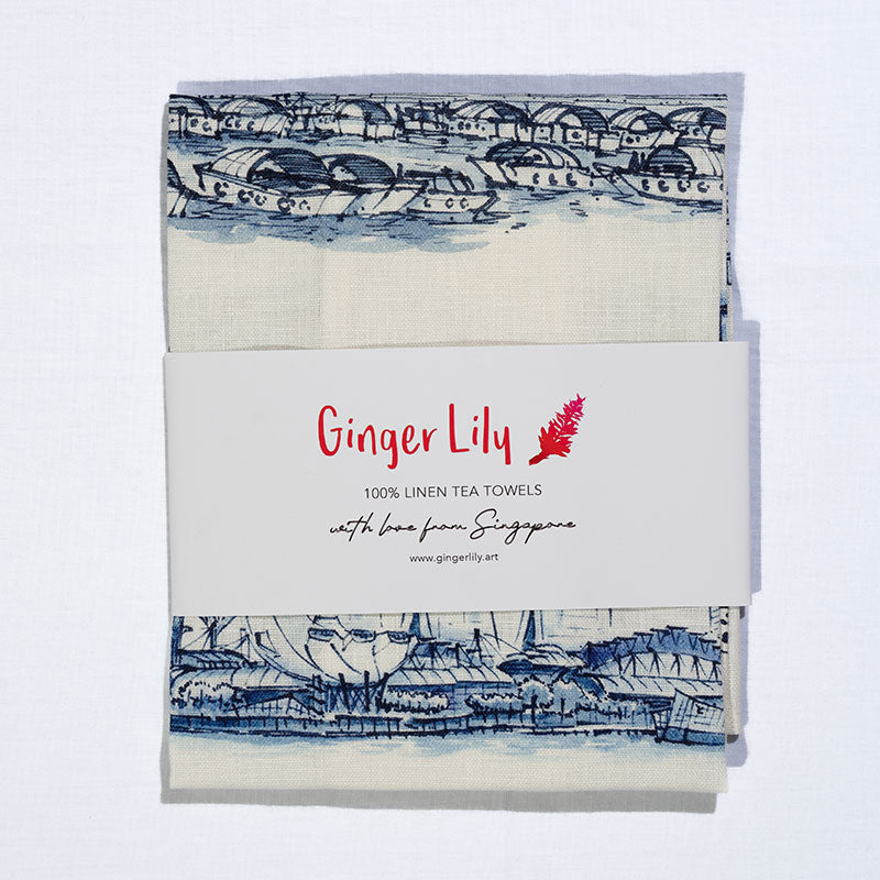 Linen Tea Towel | Blue & White