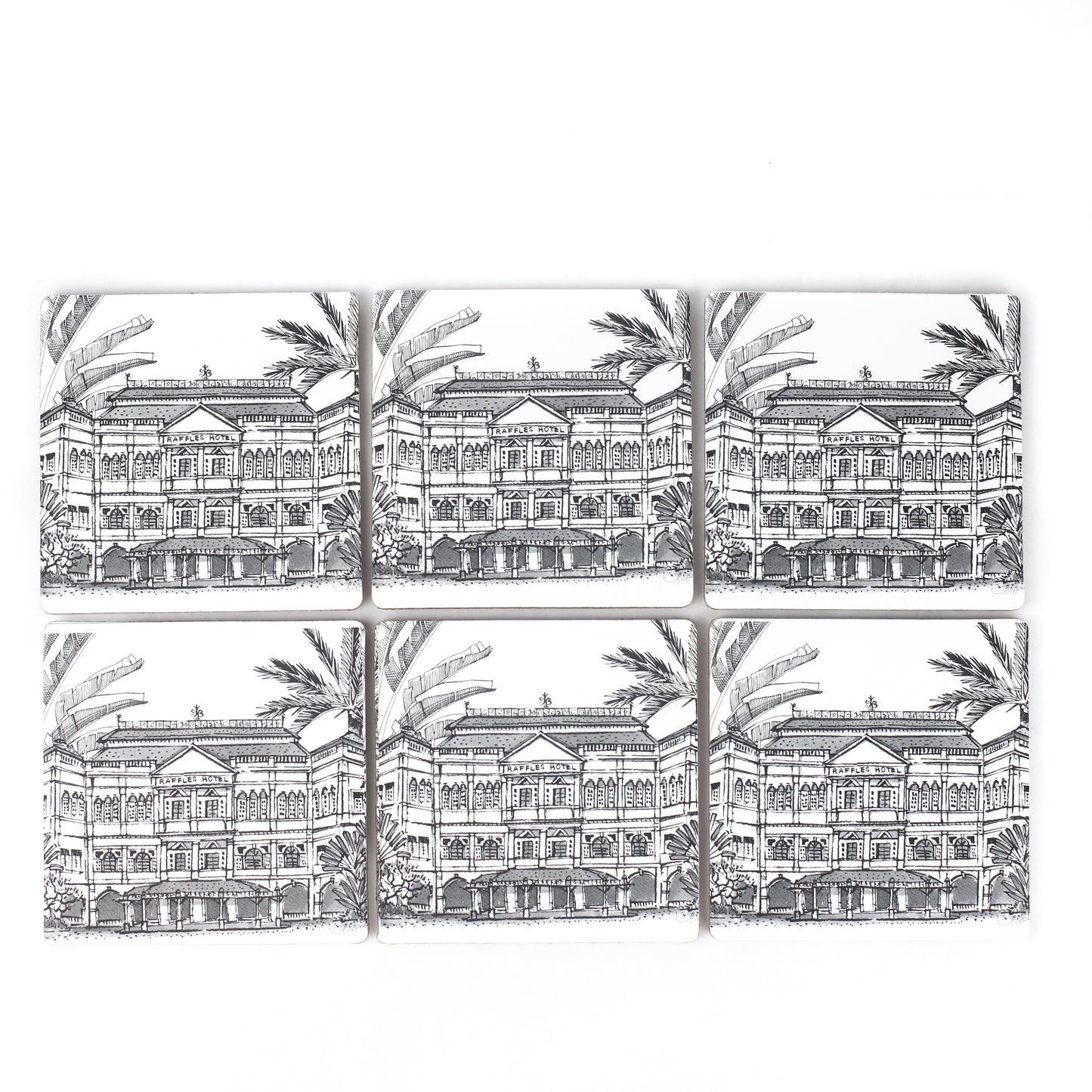 Cork Backing B&W Raffles Hotel Coasters | Set of 6