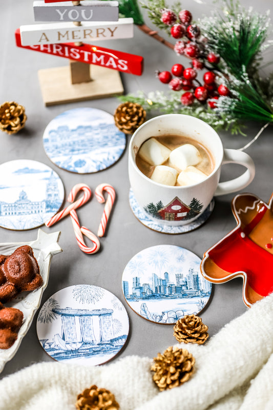 Cork Based Blue & White Coasters | Set of 6