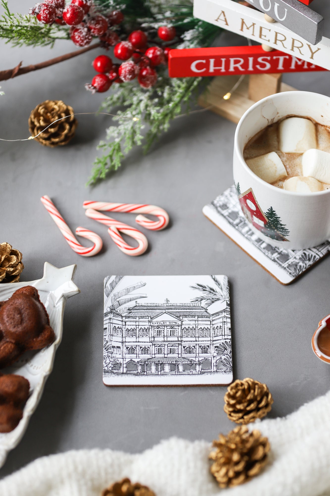 Cork Backing B&W Raffles Hotel Coasters | Set of 6