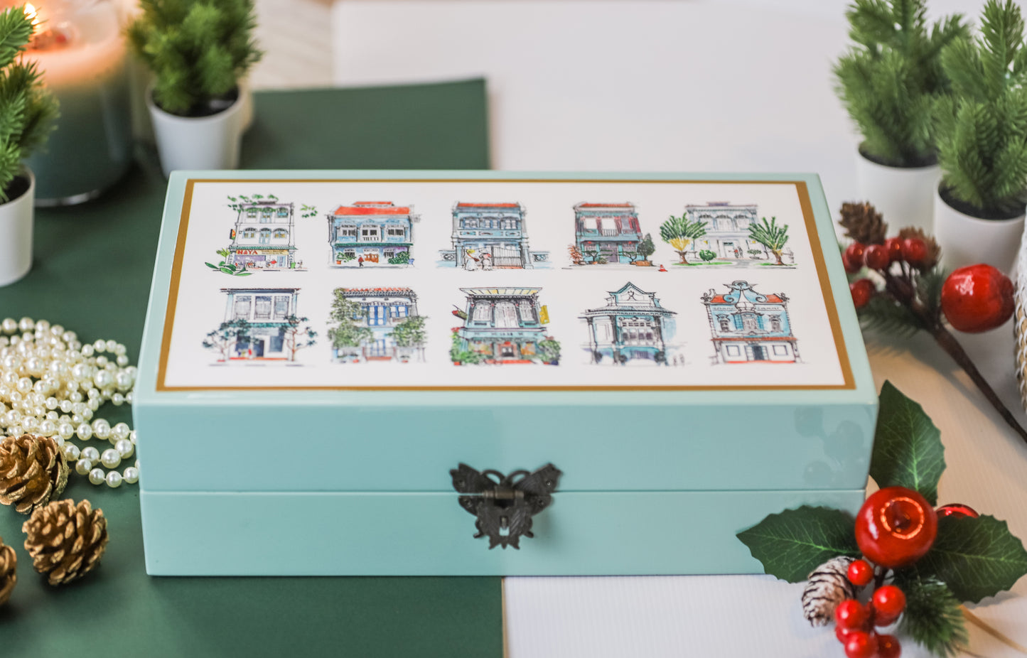 Turquoise Lacquer Jewellery Box - Turquoise Shophouses