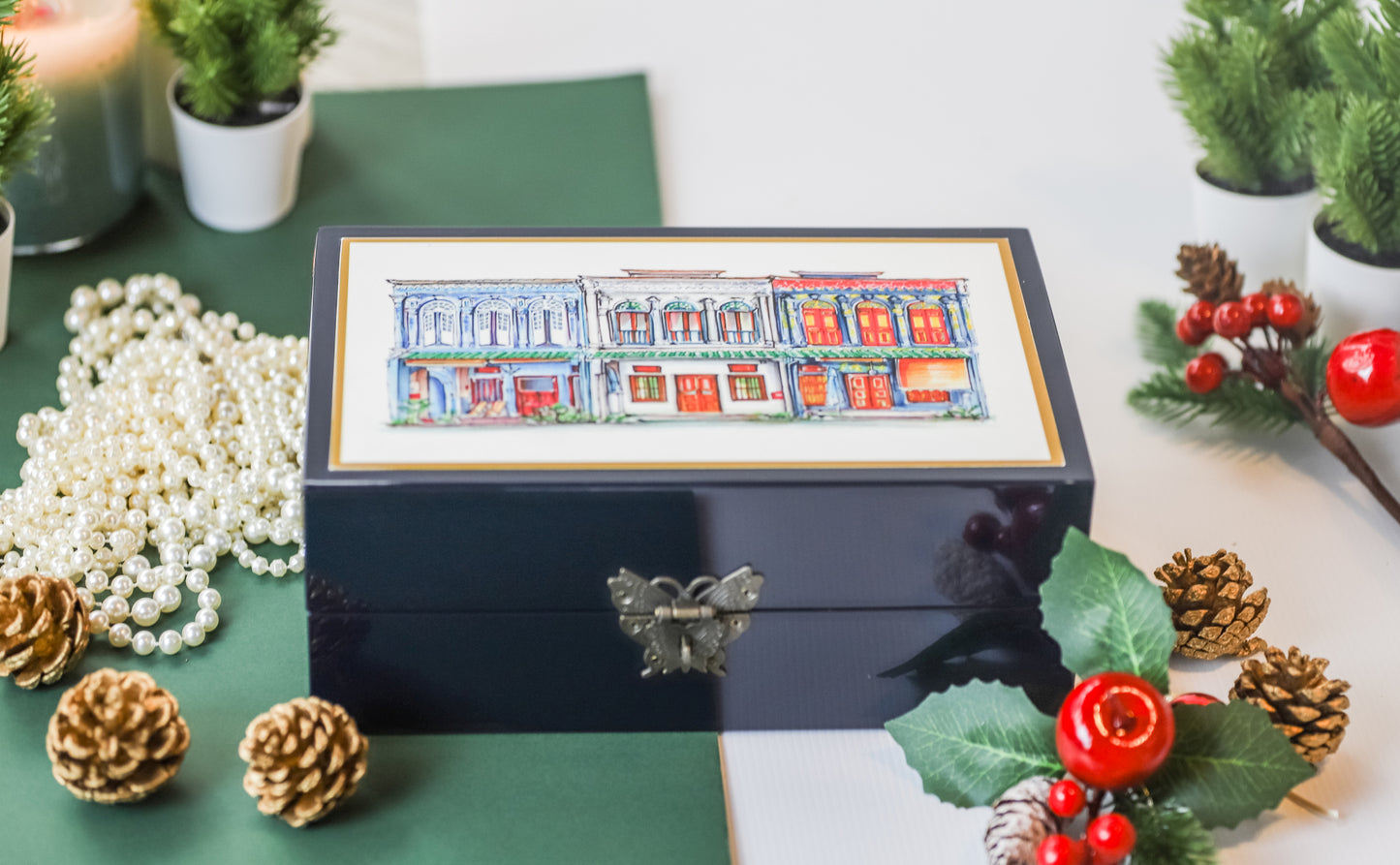 Blue Lacquer Jewellery Box - Emerald Hill
