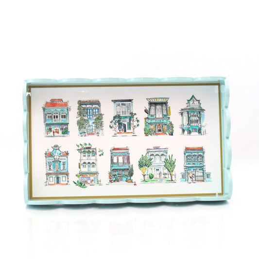 Turquoise Scallop Lacquer Tray - Turquoise Shophouses