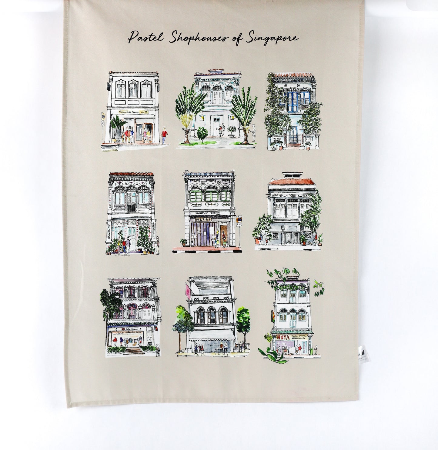 Organic Cotton Tea Towel | Beige | Pastel Shophouses