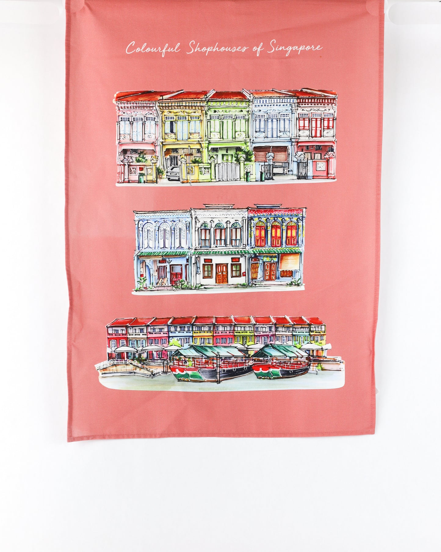 Organic Cotton Tea Towel | Red | Colourful Shophouses
