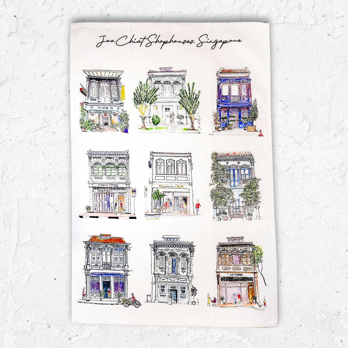 Organic Cotton White Tea Towel | Joo Chiat Shophouses |NEW|