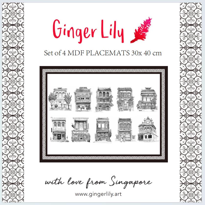 Cork Backing B&W Shophouses Placemats | Set of 4