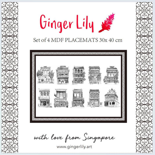 Cork Backing B&W Shophouses Placemats | Set of 4