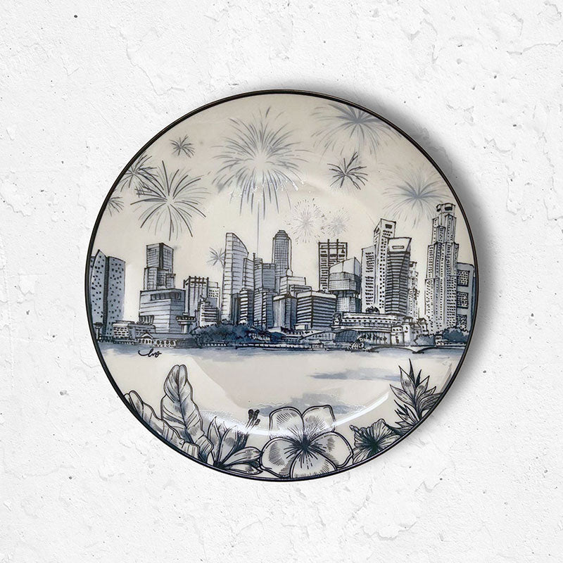 Singapore Themed Round Plates Singapore Skyline Ginger Lily