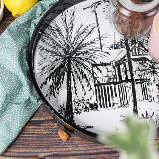Black Lacquer Round Tray - B&W Corner House