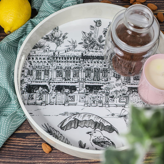White Lacquer Round Tray - B&W Koon Seng