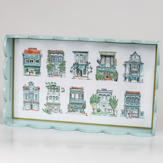 Turquoise Scallop Lacquer Tray - Turquoise Shophouses