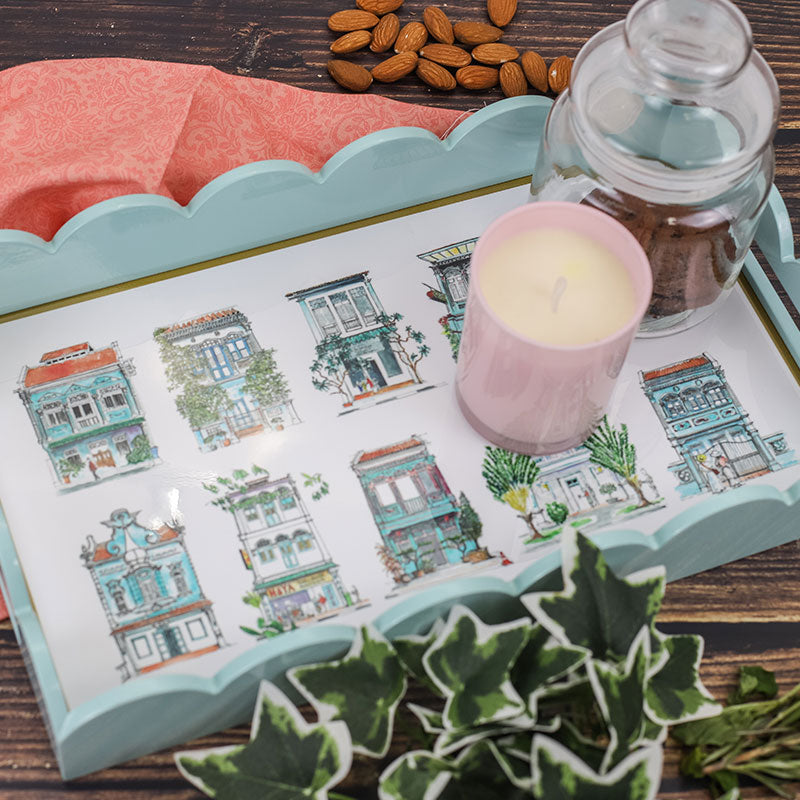 Turquoise Scallop Lacquer Tray - Turquoise Shophouses