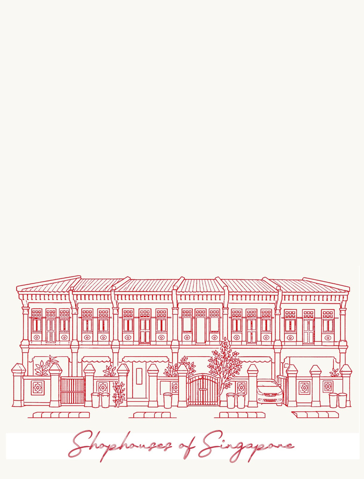 Embroidered Tea Towel | Shophouses (Red on Cream)