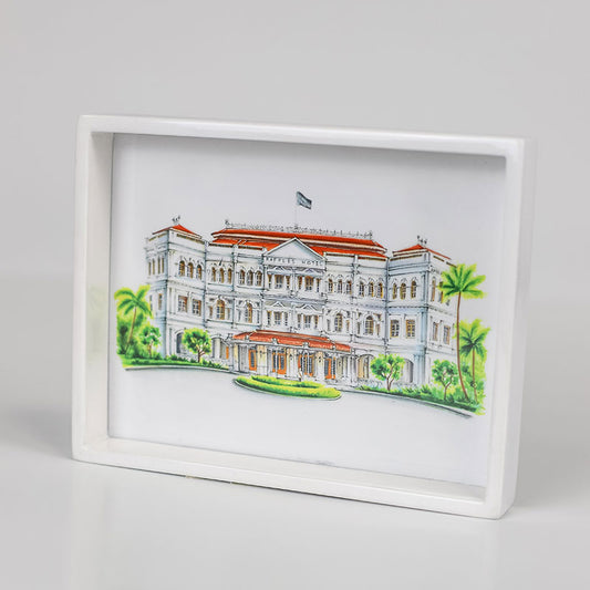 Singapore Themed White Lacquer Trinket Tray - Raffles Hotel [Seconds]