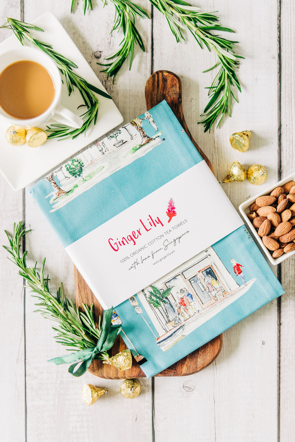 Organic Tea Towel | Turquoise | Joo Chiat Shophouses
