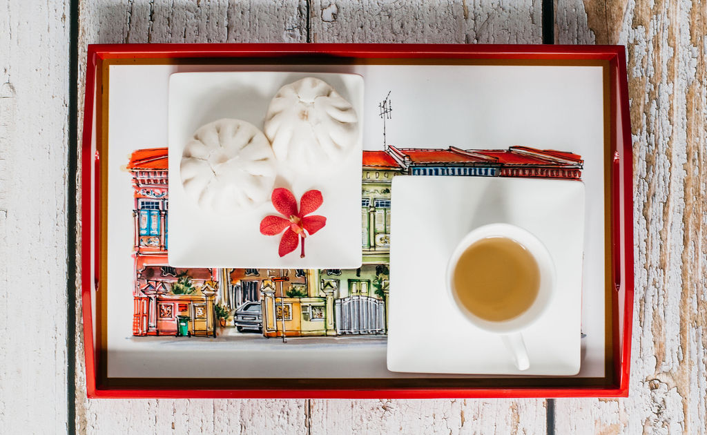 Singapore Themed Red Lacquer Tray - Koon Seng