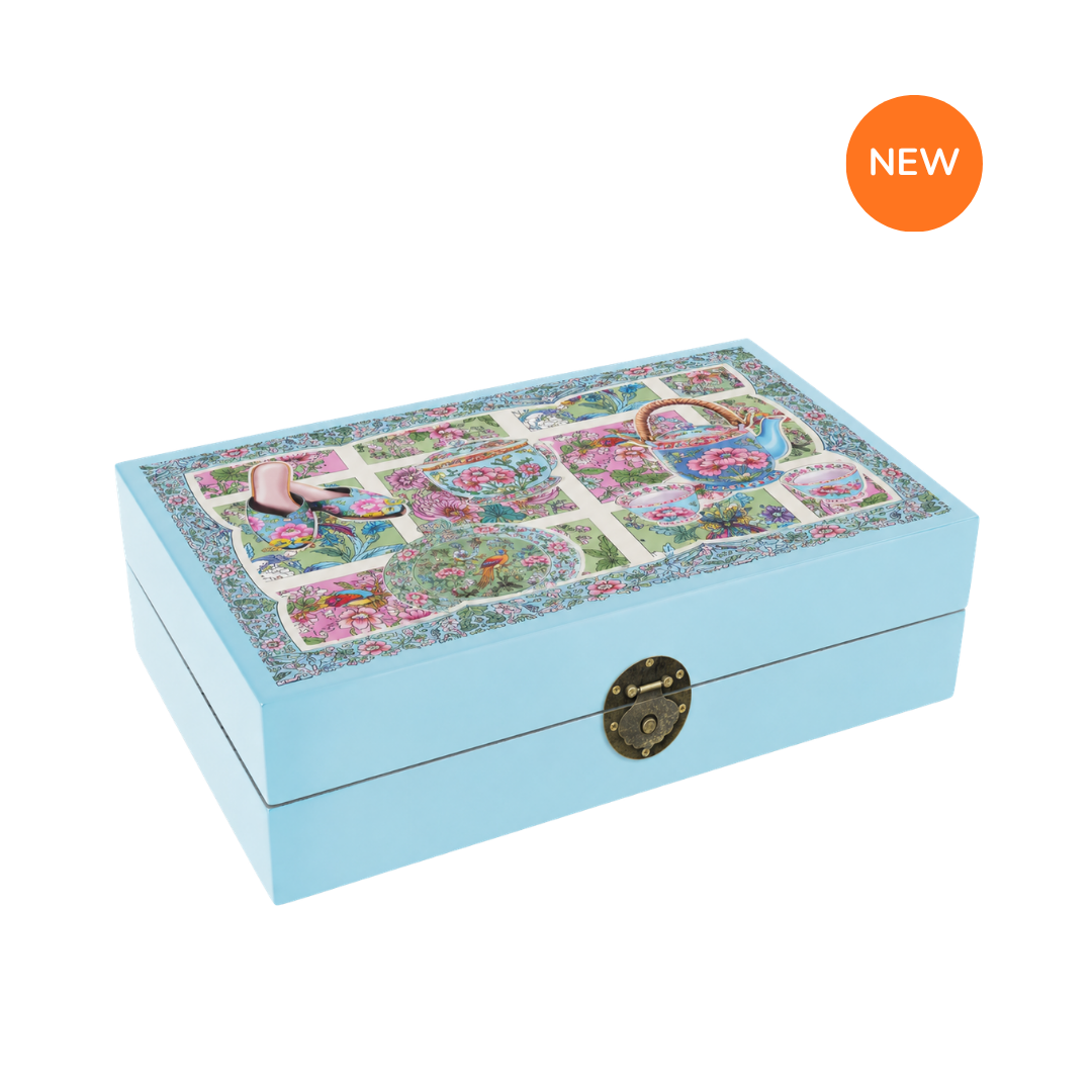 Turquoise Lacquer Memory Box - Turquoise Peranakan [Small]