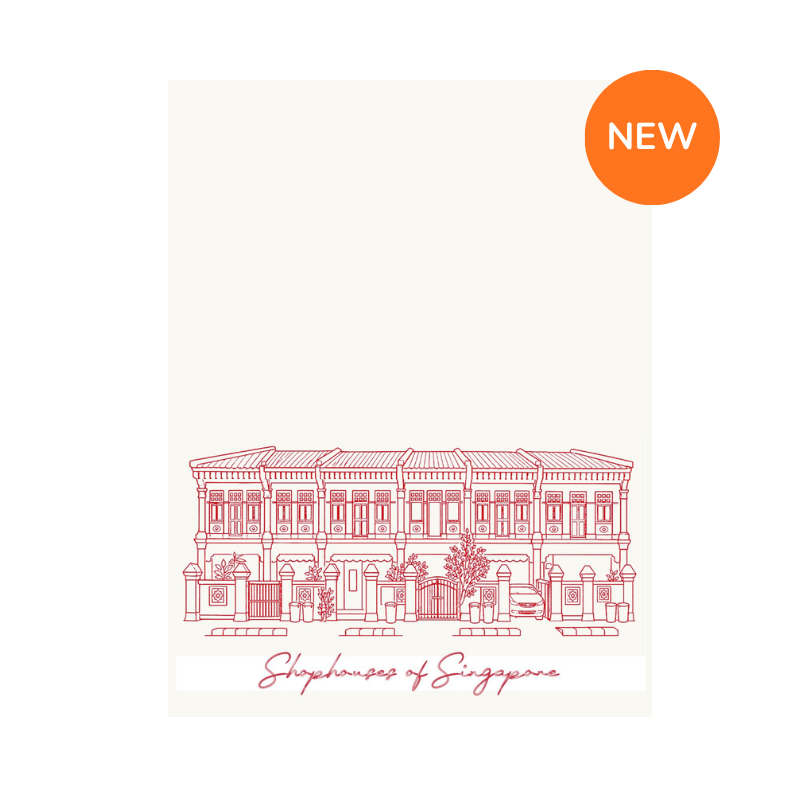 Embroidered Tea Towel | Shophouses (Red on Cream)