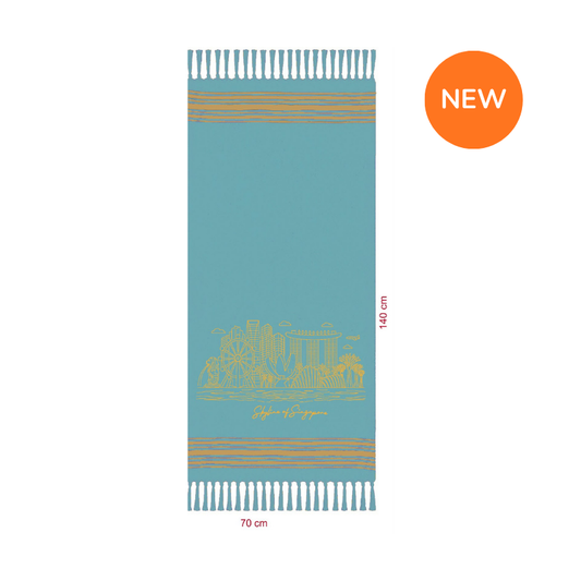 Turkish Towel | Singapore Skyline Outline (Gold on Turquoise)