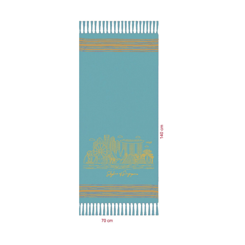 Turkish Towel | Singapore Skyline Outline (Gold on Turquoise)