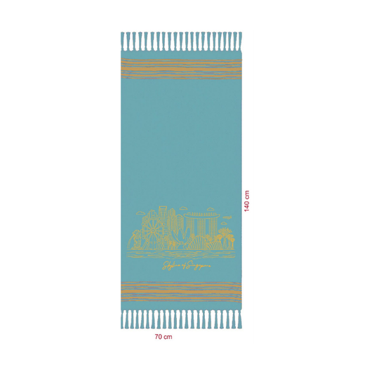 Turkish Towel | Singapore Skyline Outline (Gold on Turquoise)