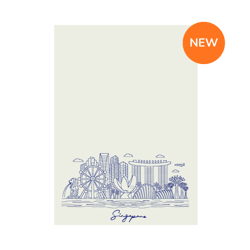 Embroidered Tea Towel | Singapore Skyline (Blue on Cream)