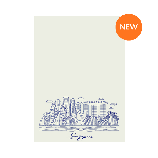 Embroidered Tea Towel | Singapore Skyline (Blue on Cream)