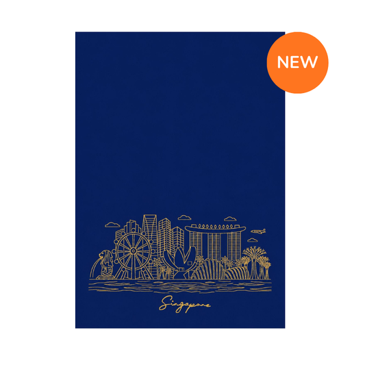 Embroidered Tea Towel | Singapore Skyline (Gold on Blue)