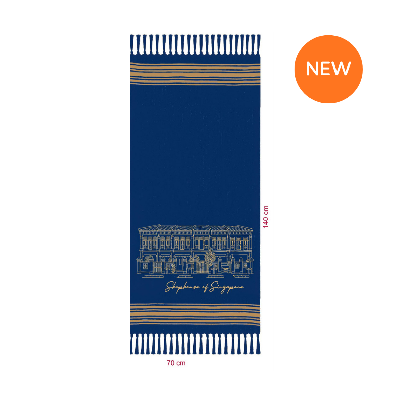 Turkish Towel | Singapore Shophouses (Gold on Blue)