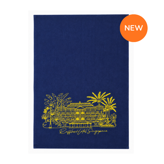 Embroidered Tea Towel | Raffles Hotel (Gold on Blue)
