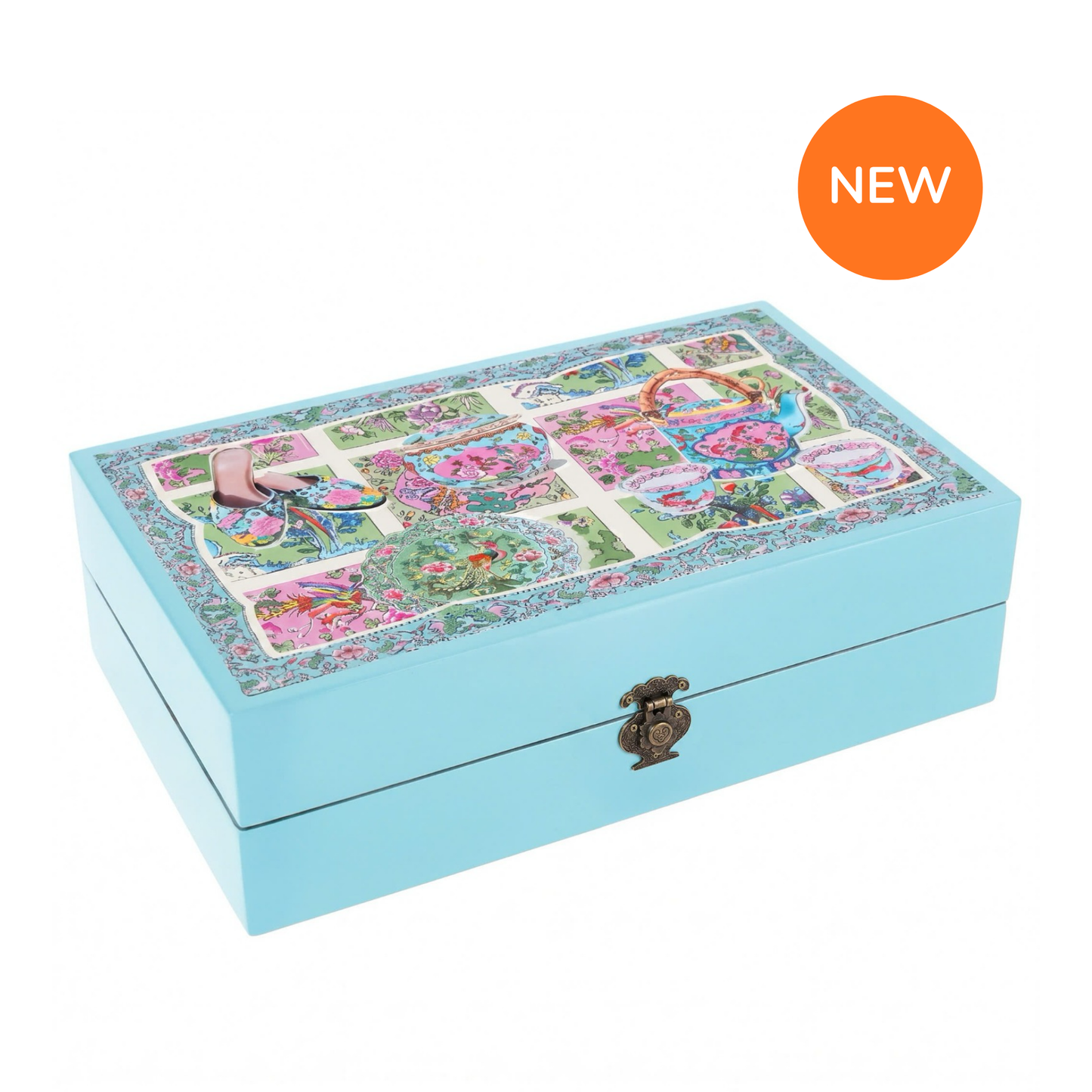 Turquoise Lacquer Jewellery Box - Turquoise Peranakan [Small]