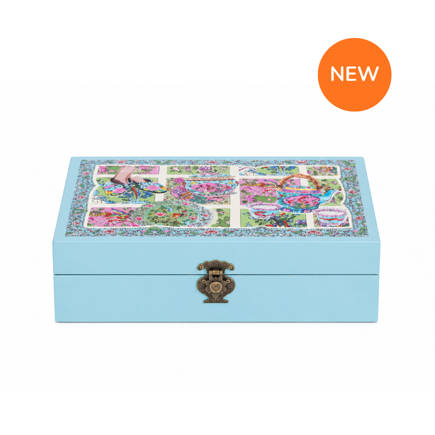 Turquoise Lacquer Jewellery Box - Turquoise Peranakan [Small]