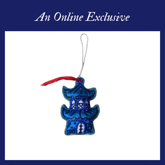 Ornament [Embroidery] - Blue Chinese Pagoda