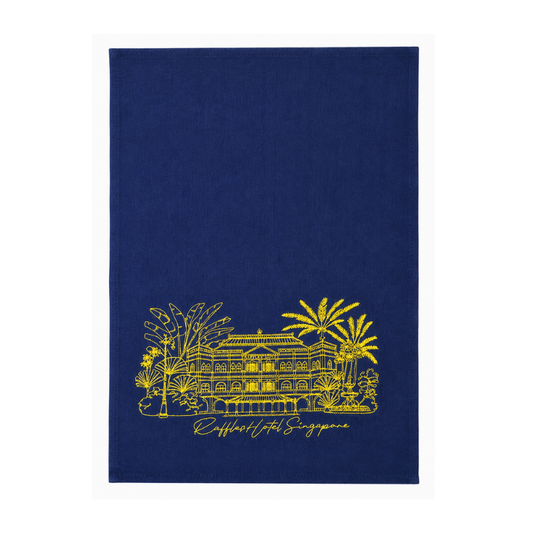 Embroidered Tea Towel | Raffles Hotel (Gold on Blue)