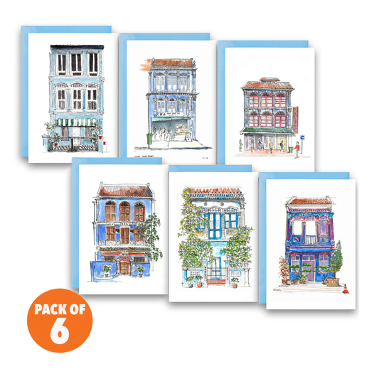 Pack of 6 | Singapore Blue Shophouses