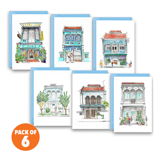 Pack of 6 | Singapore Turquoise Shophouses