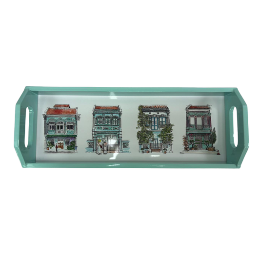 Turquoise Oblong Lacquer Tray - Turquoise Shophouses