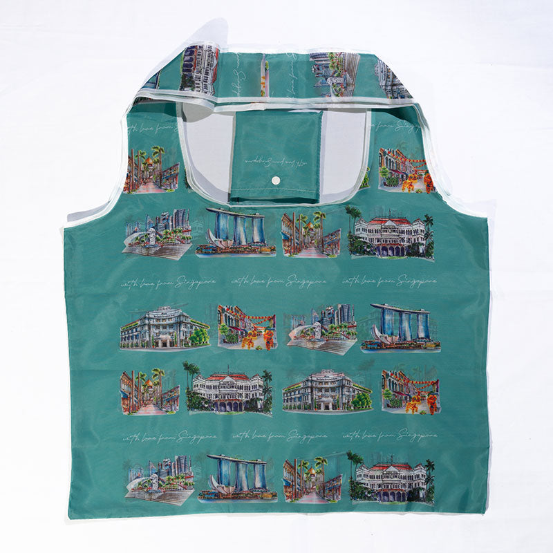 Shopping Bag [Turquoise] | Singapore Iconic Sights