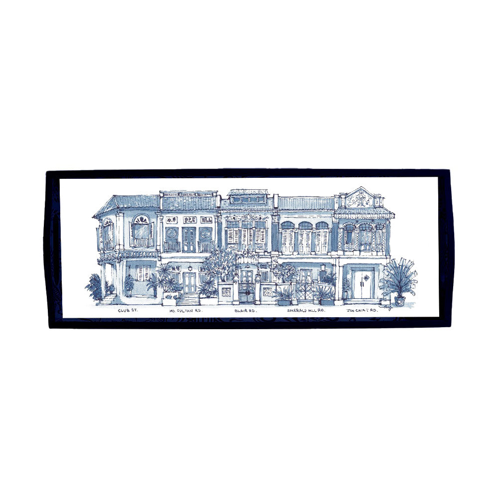 Dark Blue Oblong Lacquer Tray - Heritage Shophouses
