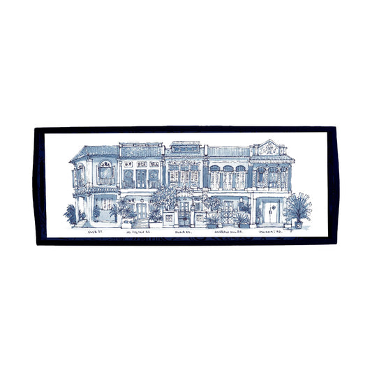 Dark Blue Oblong Lacquer Tray - Heritage Shophouses