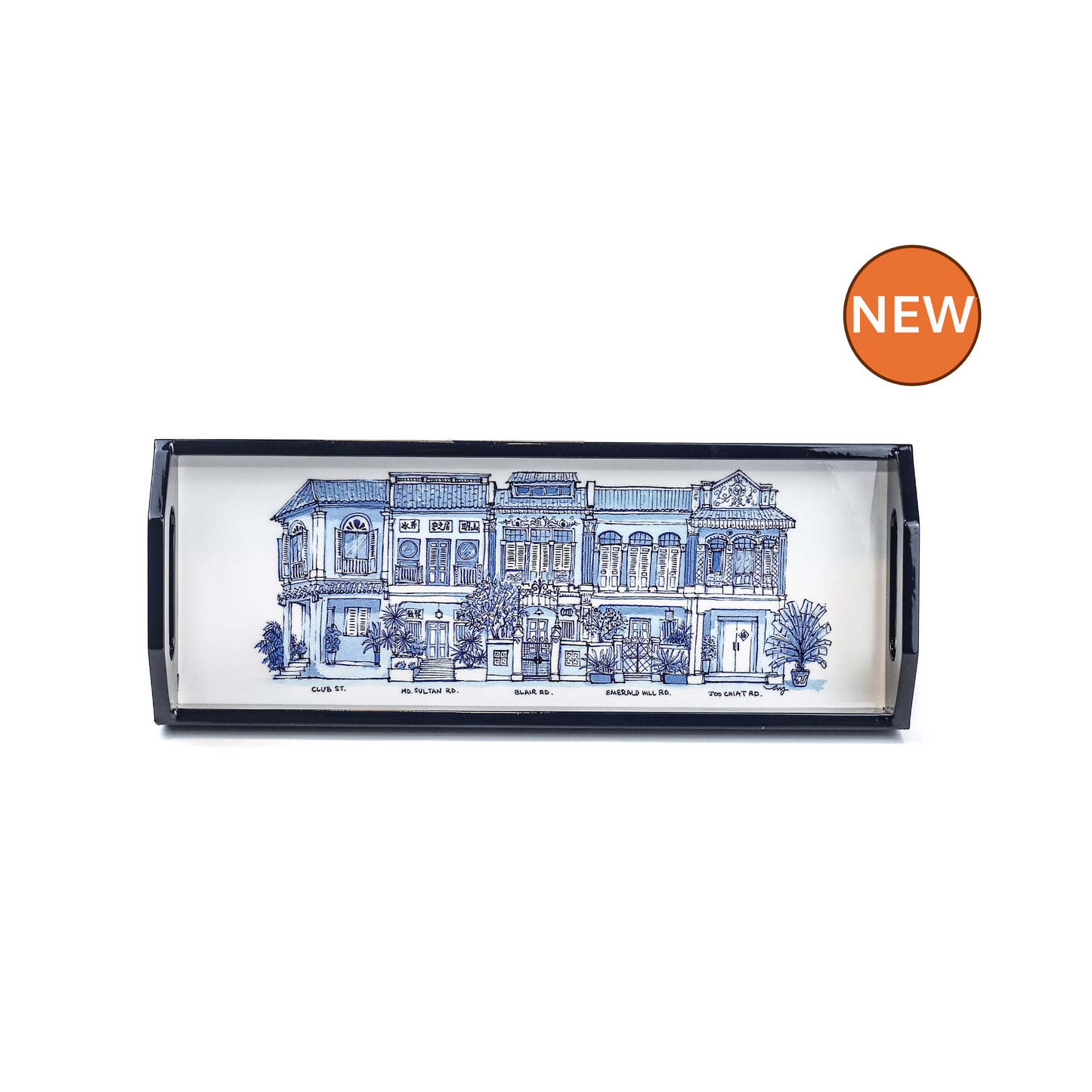 Dark Blue Oblong Lacquer Tray - Heritage Shophouses