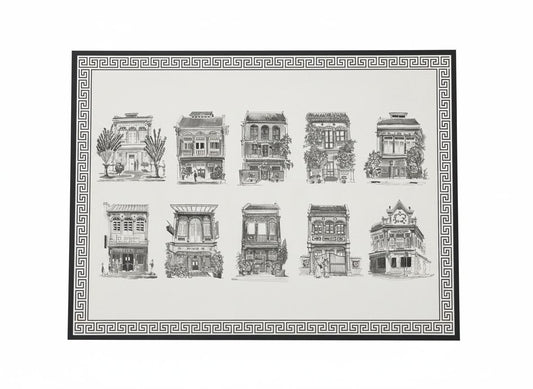 Cork Backing B&W Shophouses Placemats | Set of 4