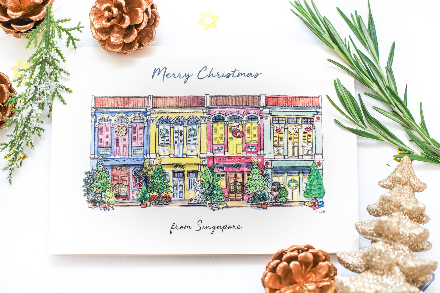 Pack of 6 | Christmas Cards - Peranakan Shophouses