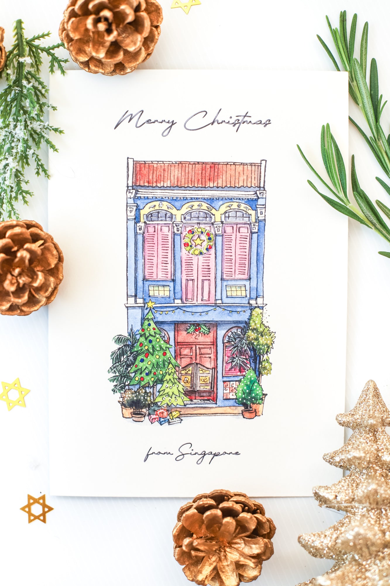 Pack of 6 | Christmas Cards - Peranakan Shophouses