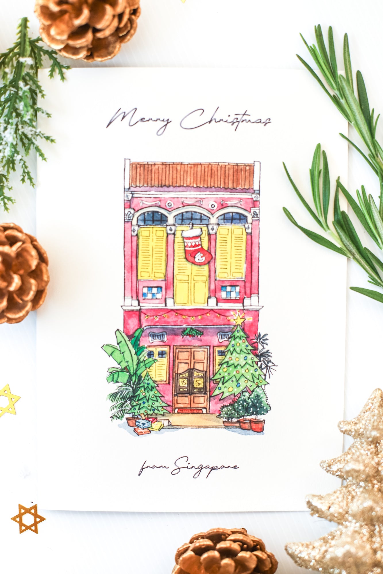 Pack of 6 | Christmas Cards - Peranakan Shophouses