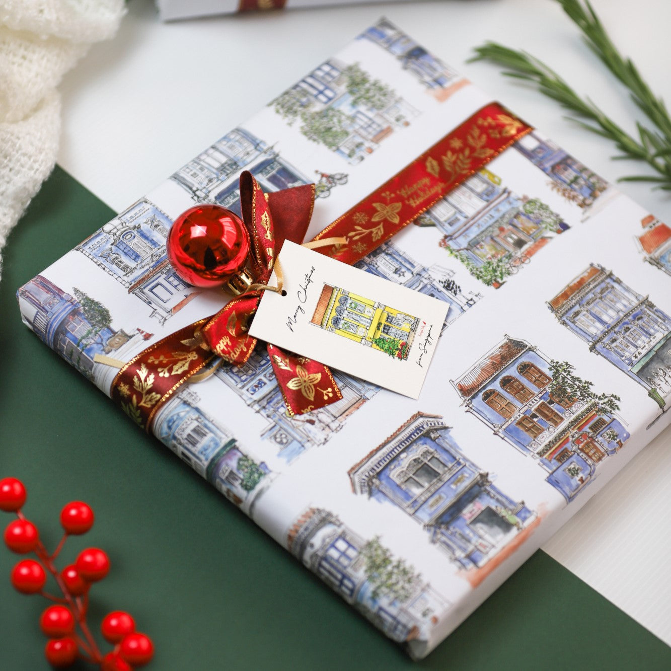 Wrapping Paper | Blue | Turquoise Shophouses