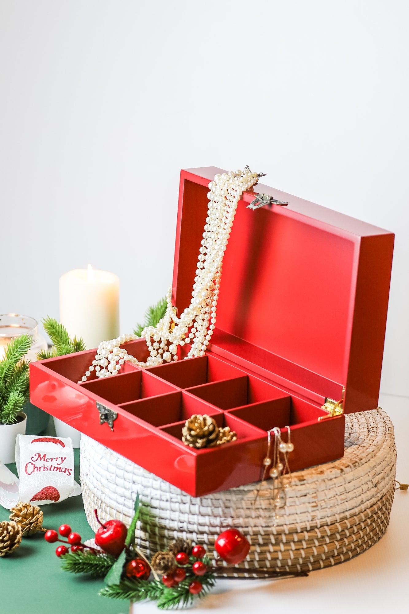 Red Lacquer Jewellery Box - Red Shophouses